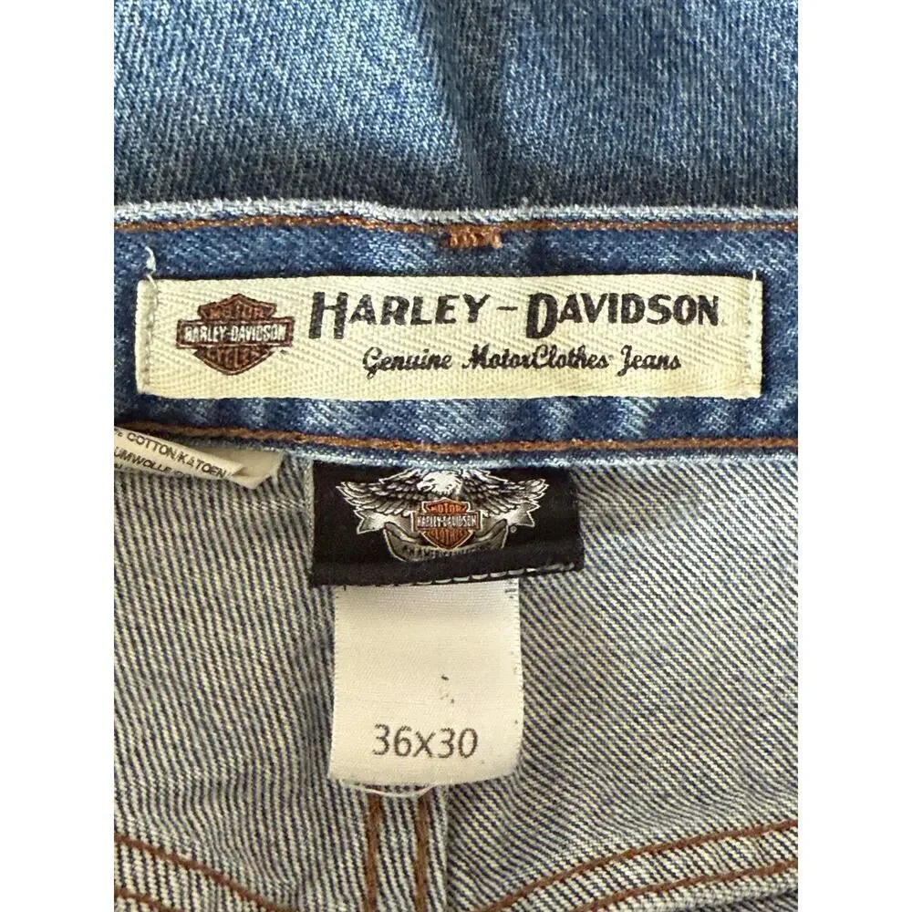 Harley Davidson Mens Blue Jeans 36 x 30 Genuine Black Tag Motorcycle Denim